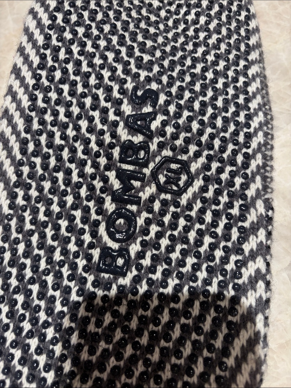 Bombas Black and White Knit Low-Cut Casual Sock Gripper Slippers - Picture 3 of 5
